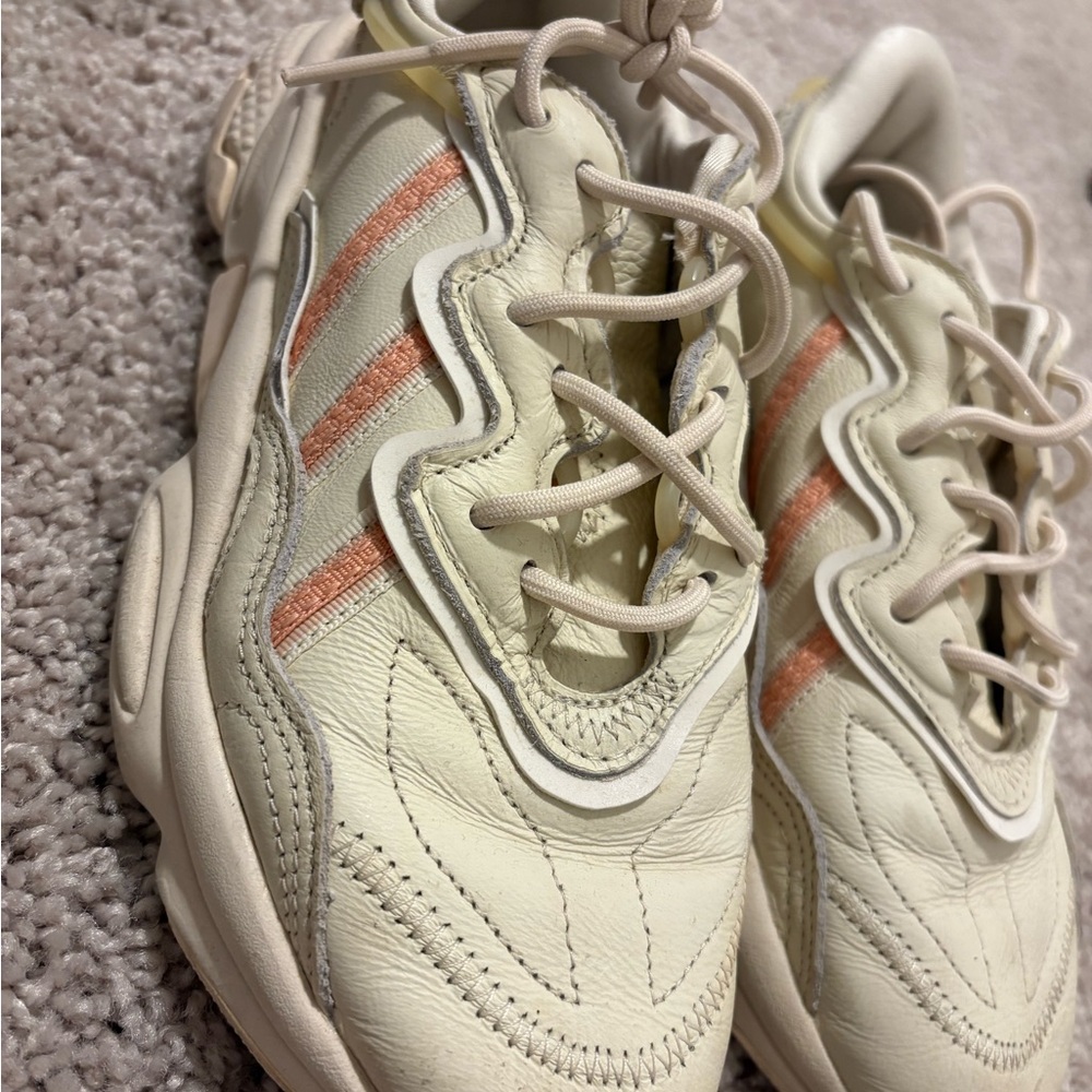 Adidas Cream Sneakers with Pink Details